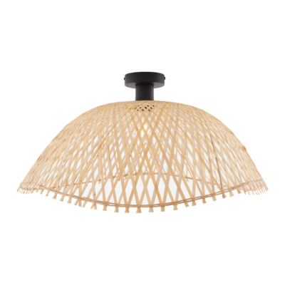 Plafonnier Art déco noir et bambou naturel 60 cm - Alka