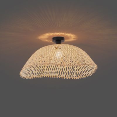 Plafonnier Art déco noir et bambou naturel 60 cm - Alka