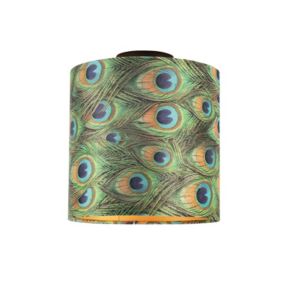 Plafonnier avec abat-jour en velours, paon et or 25 cm - Combi noir