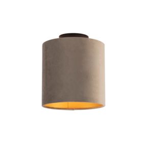 Plafonnier avec abat-jour en velours taupe et or 20 cm - Combi noir