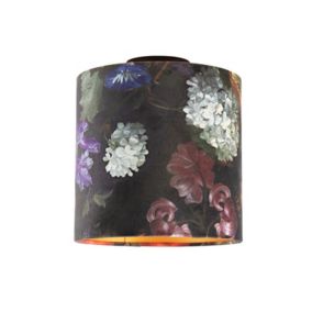 Plafonnier avec abat-jour velours fleurs doré 25 cm - Combi noir