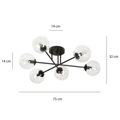 Plafonnier BRENDI 6B BL TRANSPARENT, Emibig Lighting, Fabriqué en EU