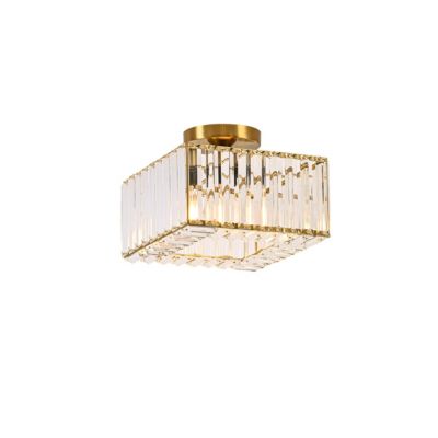 Plafonnier carré verre transparent et métal doré E27 pour salon chambre ou entrée style glamour 24 5 cm