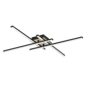 Plafonnier carré structure effet bois et métal en bois noir 9,2W 2250lm Eglo Cicuni