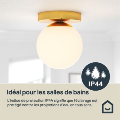 Magnifique plafonnier en métal et verre à 4 ampoules rayées