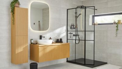 Plafonnier de salle de bain Wapta LED intégrée 1200lm 12W IP44 Ø28,3cm blanc froid & blanc chaud GoodHome noir