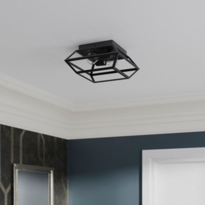 Plafonnier E27 10W GoodHome Nantan noir mat L.30 x l.30 x H.15 x P.30 cm