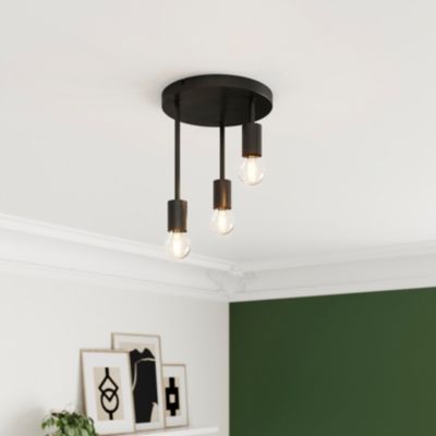 Plafonnier E27 28W GoodHome Lognes noir mat H.31 x Ø25 cm