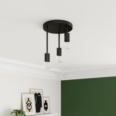 Plafonnier E27 28W GoodHome Lognes noir mat H.31 x Ø25 cm
