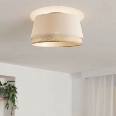 Plafonnier E27 40W raphia et tissu beige Ø38cm Eglo, Tabley 2
