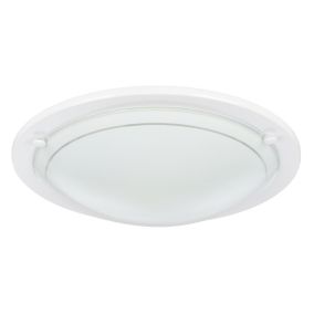 Plafonnier E27 42W GoodHome Hubaa blanc mat effet givré H.8 x Ø29 cm