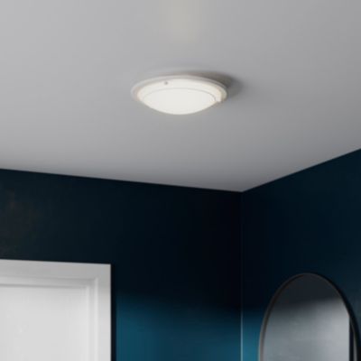 Plafonnier E27 42W GoodHome Hubaa blanc mat effet givré H.8 x Ø29 cm