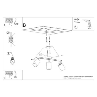 Plafonnier en acier 3 lampes 46x8x20cm Sollux
