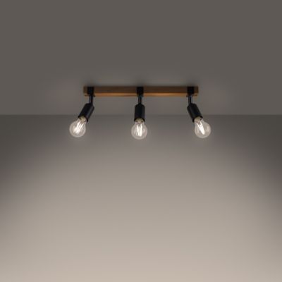 Plafonnier en acier/bois 3 ampoules 3000K - 53x15x14cm Sollux