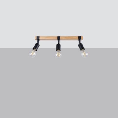 Plafonnier en acier/bois 3 ampoules 3000K - 53x15x14cm Sollux