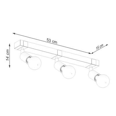 Plafonnier en acier/bois 3 ampoules 3000K - 53x15x14cm Sollux