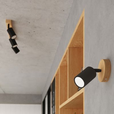 Plafonnier en acier/bois 3 ampoules 4000K - 33x33x17cm Sollux