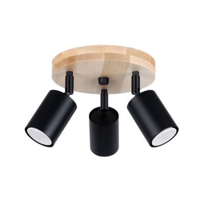 Plafonnier en acier/bois 3 lampes 33x33x17cm Sollux
