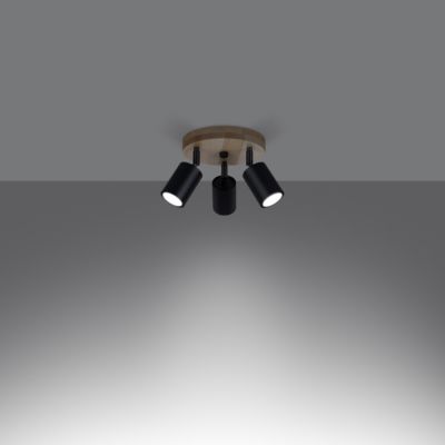 Plafonnier en acier/bois 3 lampes 33x33x17cm Sollux