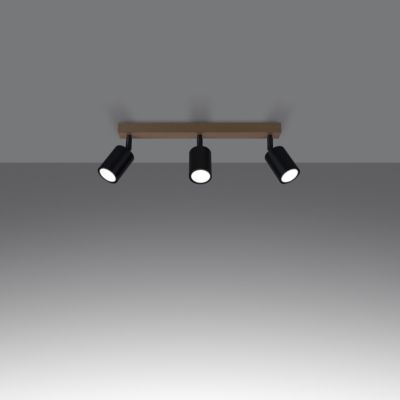 Plafonnier en acier/bois 3 lampes 61x45x17.5cm Sollux