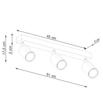 Plafonnier en acier/bois 3 lampes 61x45x17.5cm Sollux