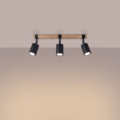Plafonnier en acier/bois naturel 3 ampoules 3000K - 54x6x17.2cm Sollux
