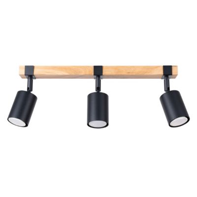 Plafonnier en acier/bois naturel 3 ampoules 3000K - 54x6x17.2cm Sollux