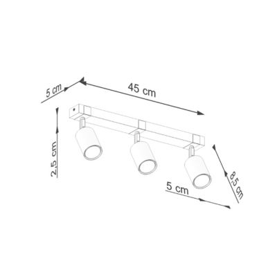 Plafonnier en acier/bois naturel 3 ampoules 3000K - 54x6x17.2cm Sollux