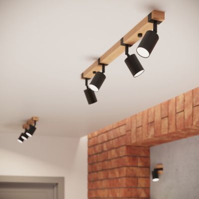 Plafonnier en acier/bois naturel 3 ampoules 3000K - 54x6x17.2cm Sollux