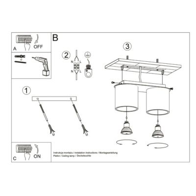 Plafonnier en aluminium 2 lampes 26x10x12cm Sollux