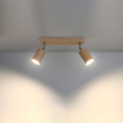 Plafonnier en bois 2 ampoules 4000K - 30x5x20cm Sollux