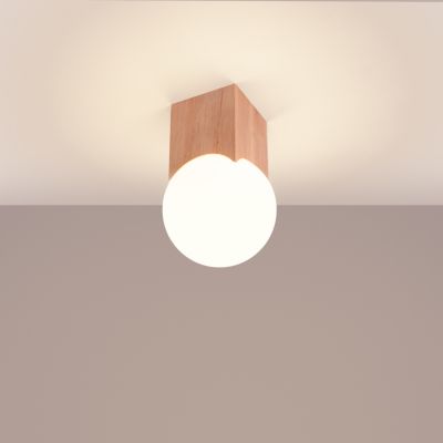 Plafonnier en bois/verre 1 lampes 12x12x19cm Sollux