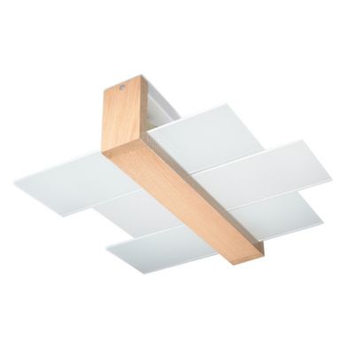 Plafonnier en bois/verre 2 lampes 43x43x12cm Sollux