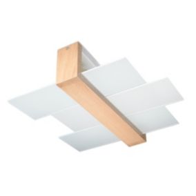 Plafonnier en bois/verre 2 lampes 43x43x12cm Sollux