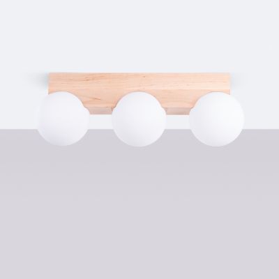 Plafonnier en bois/verre 3 lampes 46x12x16cm Sollux