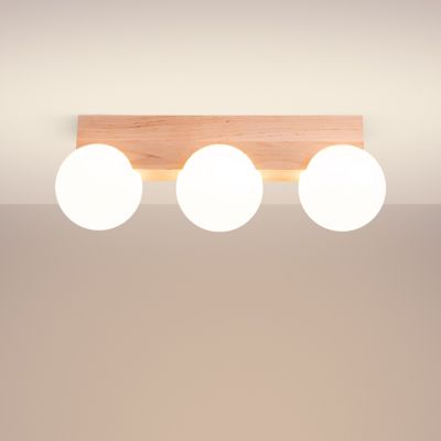 Plafonnier en bois/verre 3 lampes 46x12x16cm Sollux