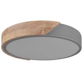 Plafonnier en métal LED 31 cm gris et bois clair PATTANI