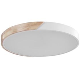 Plafonnier en métal LED 51 cm blanc et bois clair PATTANI