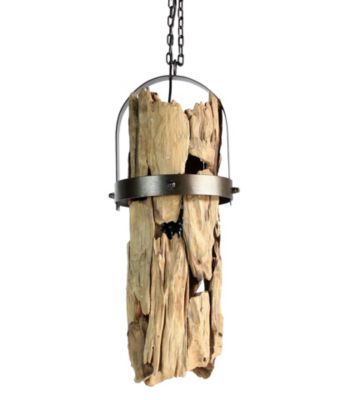 Plafonnier en teck et fer, 160 x 30 x 40 cm, fait main