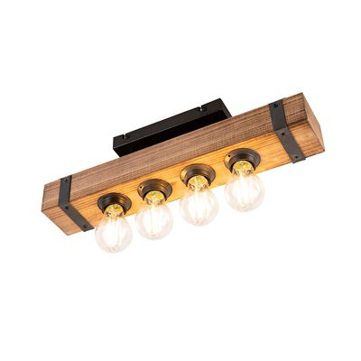 Plafonnier industriel bois et acier 4 lumières - Reena