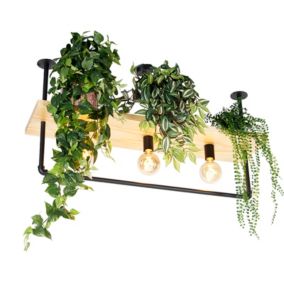 Plafonnier industriel noir avec bois 3 lumières - Etagère