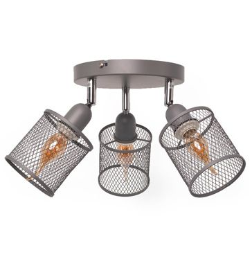 Plafonnier lampe de plafond 3 spots orientable en métal grillagé gris E14 compatible LED