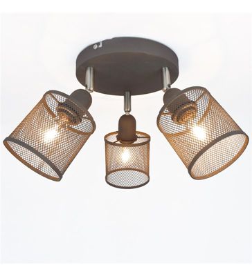 Plafonnier lampe de plafond 3 spots orientable en métal grillagé gris E14 compatible LED