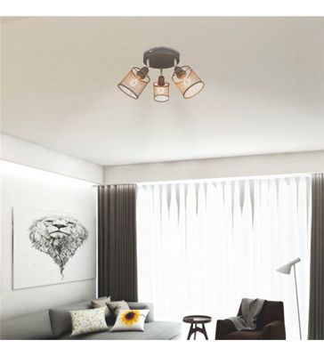 Plafonnier lampe de plafond 3 spots orientable en métal grillagé gris E14 compatible LED