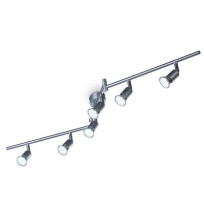 Plafonnier LED 6-flammes - IP20 - 1.204x120mm - 3.000K - GU10 6x2,9W / 260lm - titane - orientable - Briloner