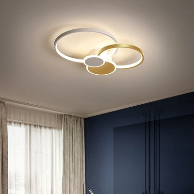 Plafonnier LED doré 58cm, rond, intensité variable avec télécommande, abat-jour en acrylique,pour salle à manger, chambre, bureau