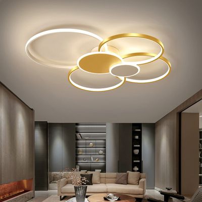 Plafonnier LED doré 80cm, rond, intensité variable avec télécommande, abat-jour en acrylique, pour salle à manger, chambre,bureau