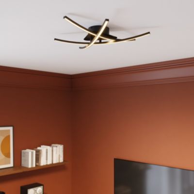 Plafonnier LED intégrée 1700lm 21W blanc neutre GoodHome Alani noir mat l.57 x H.9.5 x P.50 cm