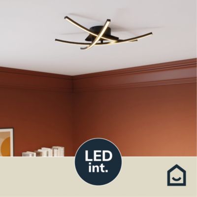 Plafonnier LED intégrée 1700lm 21W blanc neutre GoodHome Alani noir mat l.57 x H.9.5 x P.50 cm
