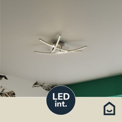 Plafonnier LED intégrée 2100lm 21W blanc chaud GoodHome Alani effet chromé L.57 x l.50 x H.9.5 x Ø57 cm